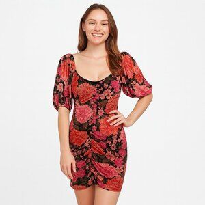 Minkpink Floral Mesh Mini Dress Pink Black Sheer Overlay Lined Womens Medium NWT